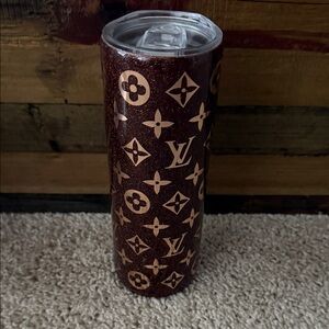 Brown Glitter Tumbler with Logo Pattern